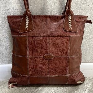MCA Patchwork Brown Zip Tote Shoulder Bag